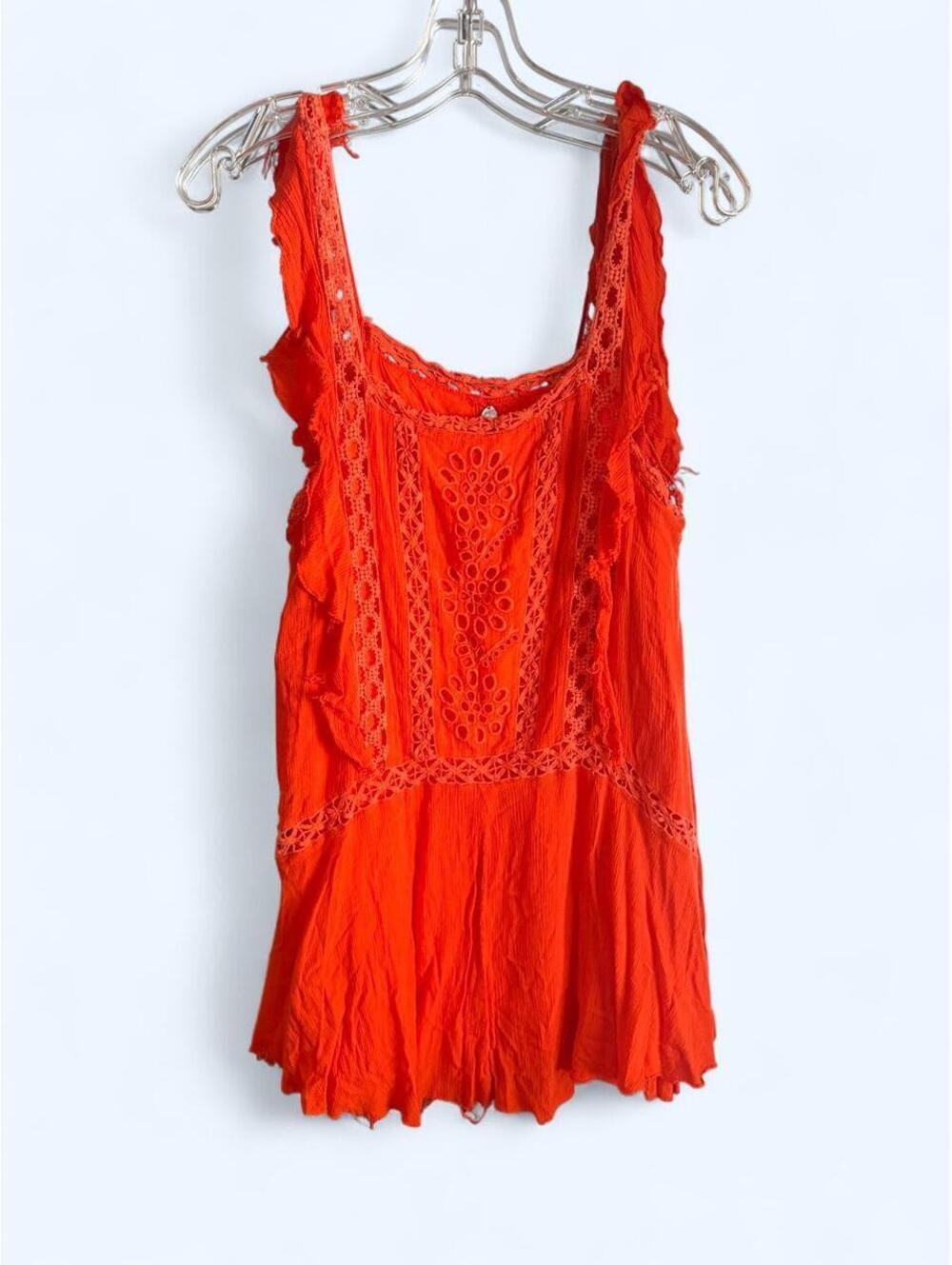 Free People orange mini dress/ tunic with eyelet lace detailing